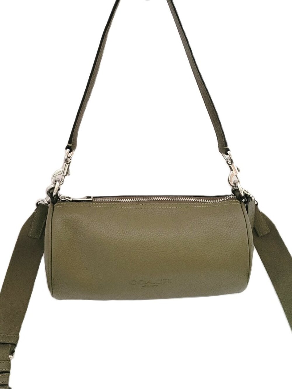 Coach CET81 Andre Barrel Bag 24 Pebbled Leather Crossbody Olive